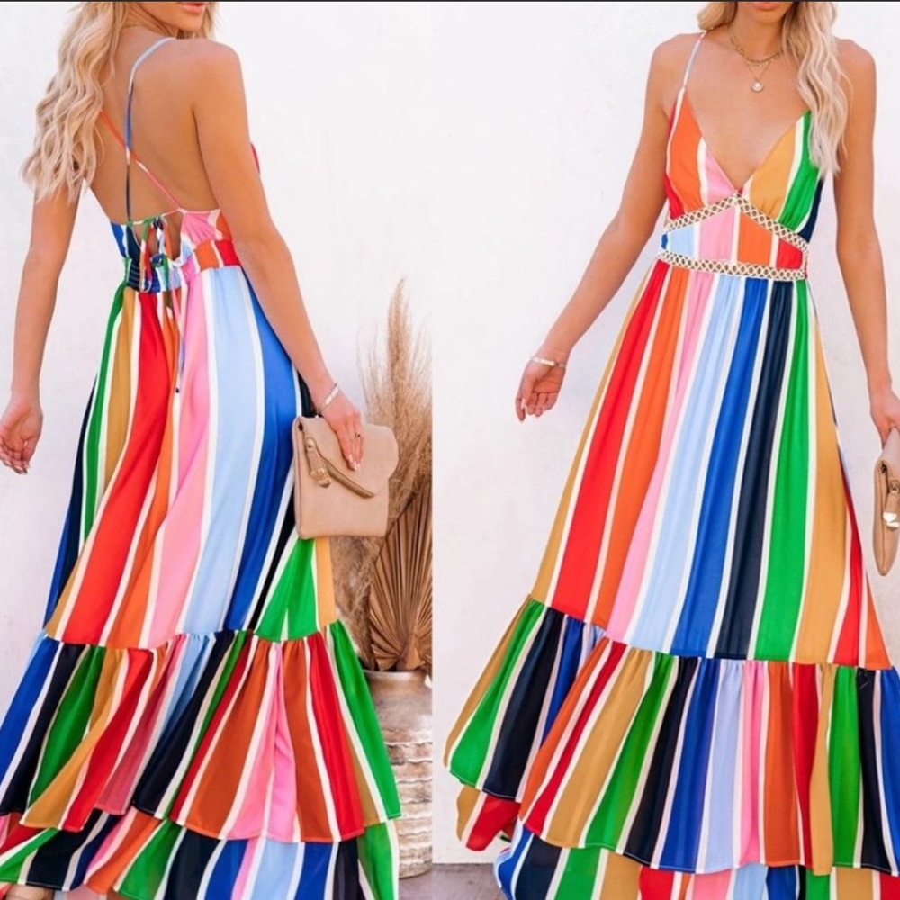 Vici Rainbow Striped Maxi Dress